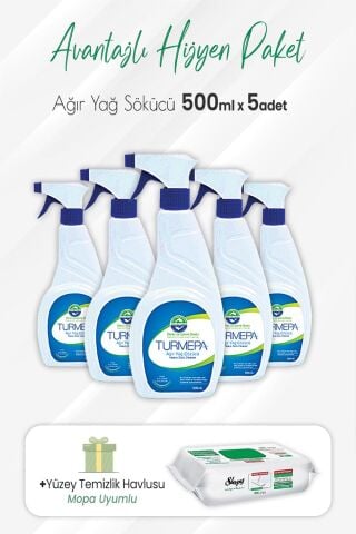 Turmepa Yağ Sökücü 500 ml x 5 Adet ve Mopa Uyumlu Yüzey Temizlik 80' li