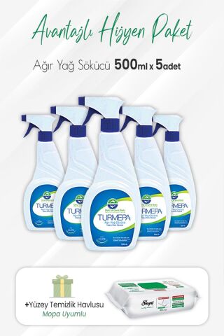 Turmepa Yağ Sökücü 500 ml x 5 Adet ve Mopa Uyumlu Yüzey Temizlik 80' li