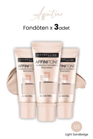Maybelline New York Affinitone Fondöten 03 Light Sandbeige x 3 adet