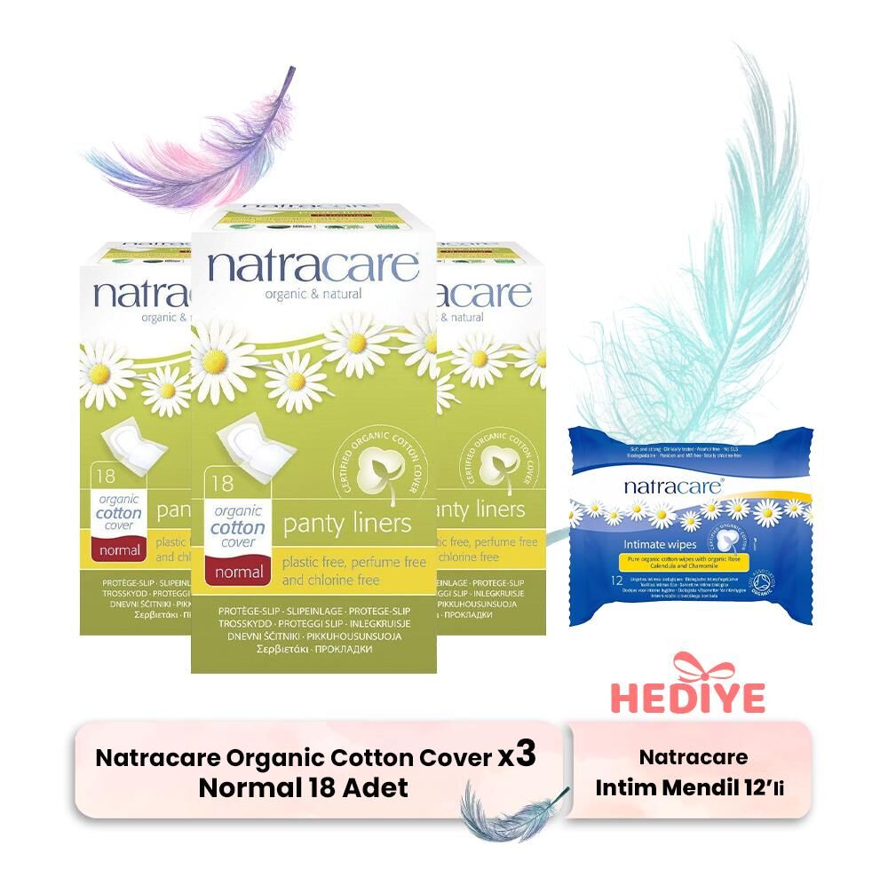 Natracare Organic Cotton Cover Normal 18' li x 3, İntim Mendili Hediyeli