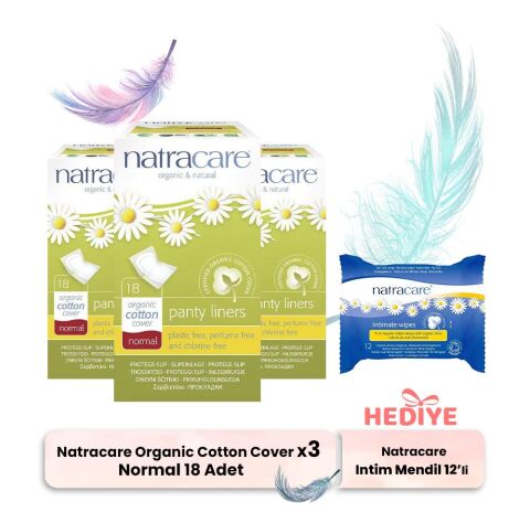 Natracare Organic Cotton Cover Normal 18' li x 3, İntim Mendili Hediyeli