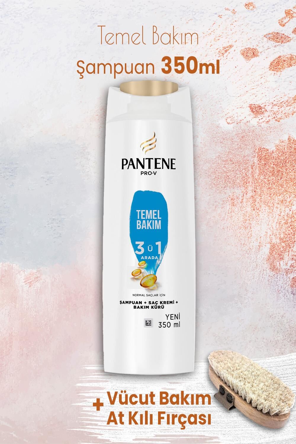 Pantene Şampuan Pro-V Temel Bakım 3'ü 1 Arada 350 ml ve Vücut Bakım At Kılı Fırçası