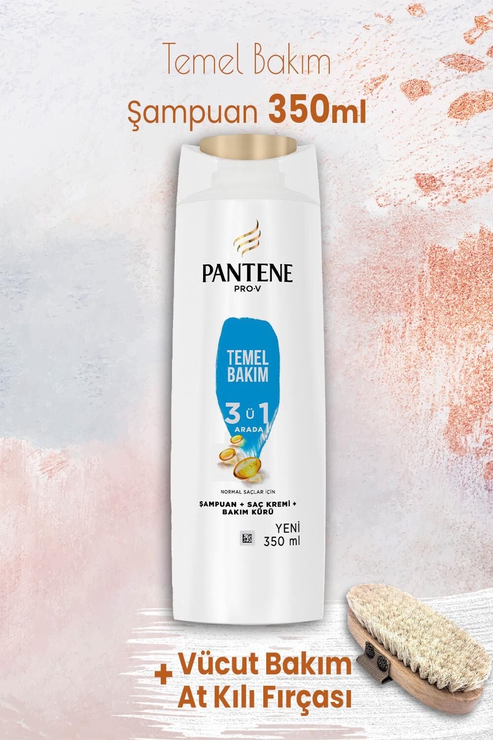 Pantene Şampuan Pro-V Temel Bakım 3'ü 1 Arada 350 ml ve Vücut Bakım At Kılı Fırçası
