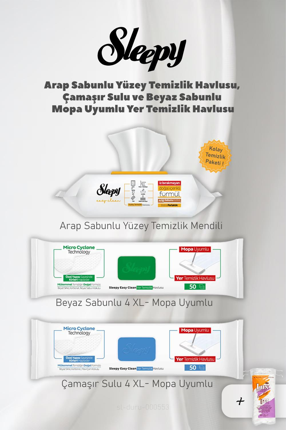 Sleepy Kolay Yüzey Temizlik Havlusu 3' lü Set ve Hediye Pamuk