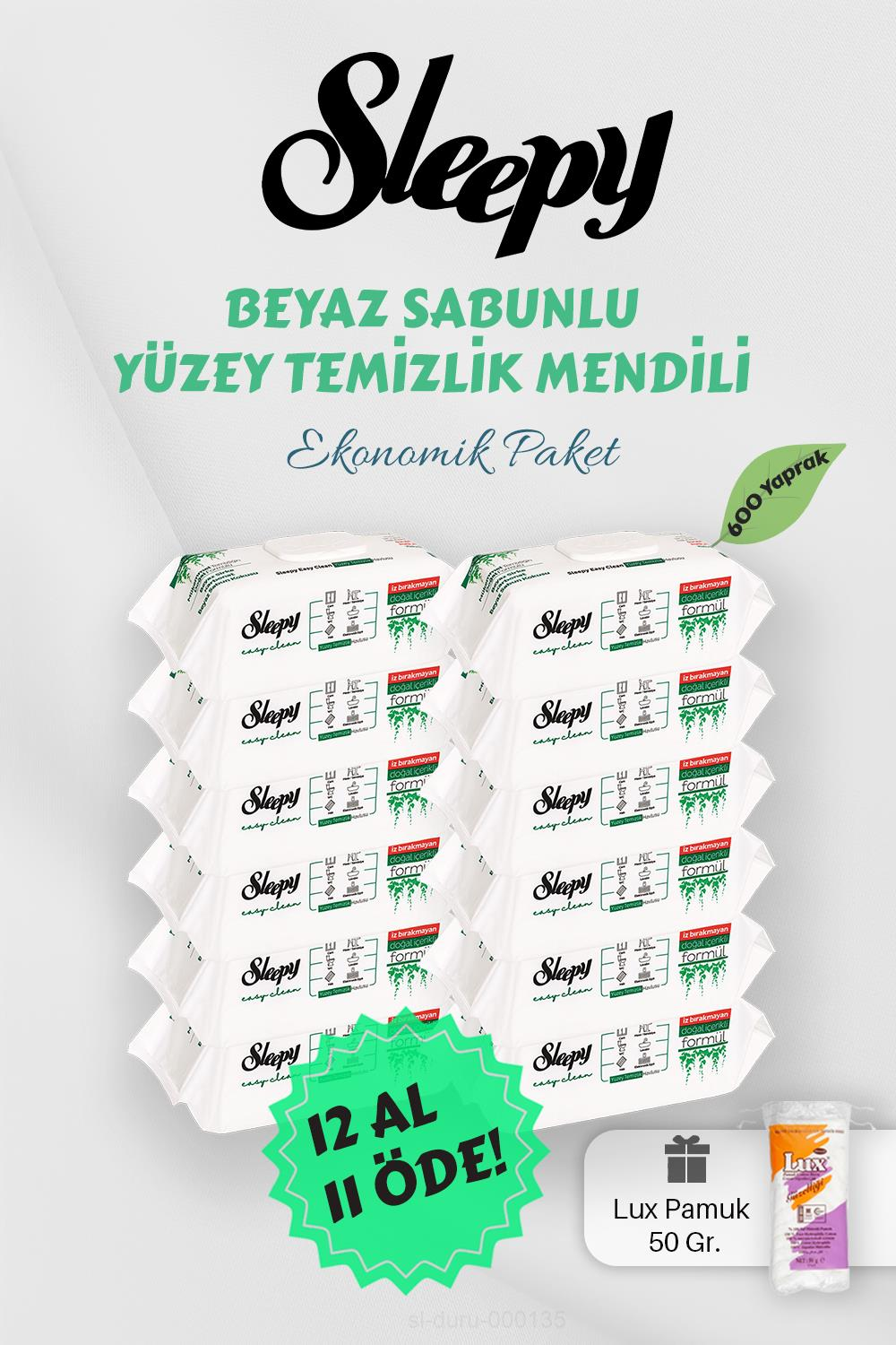 Sleepy 50' li Beyaz Sabunlu Yüzey Havlusu 12 AL 11 Öde Hediyeli