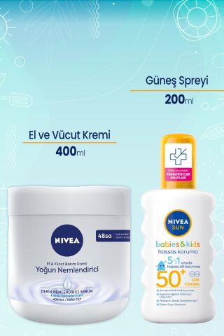 Nivea El ve Vücut Yoğun Nemlendirici Krem 400 ml ve Sun Çocuk Hassas Güneş Spreyi 50+ 200 ml