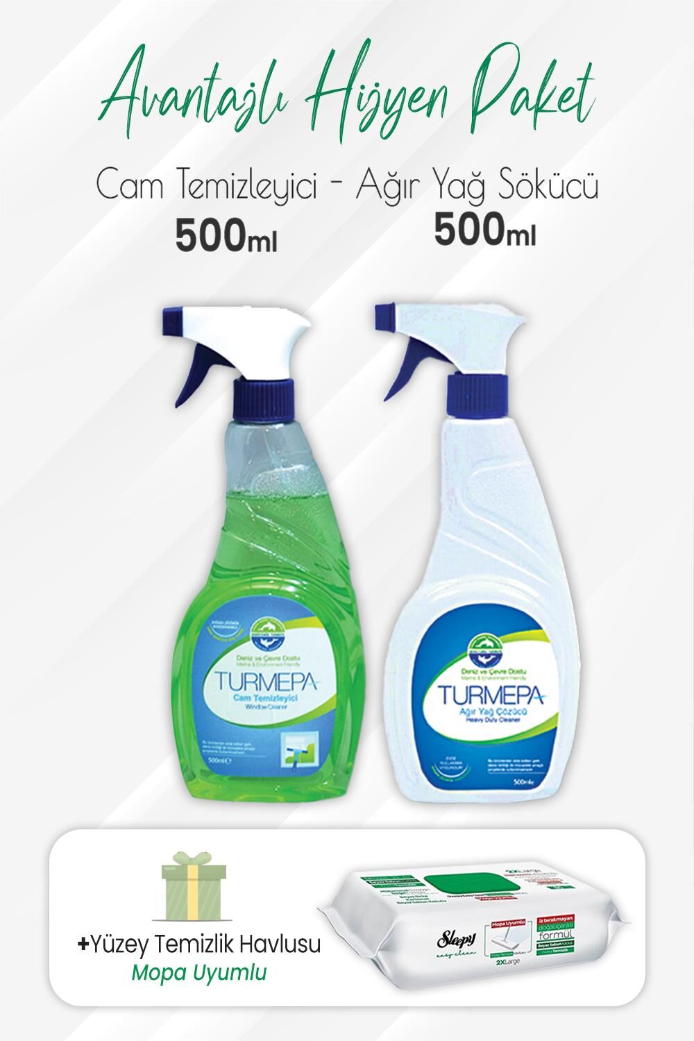 Turmepa Yağ Sökücü, Cam Temizleyici 500 ml ve Mopa Uyumlu Havlu 80'li