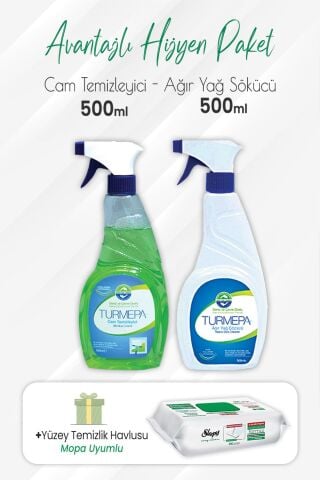 Turmepa Yağ Sökücü, Cam Temizleyici 500 ml ve Mopa Uyumlu Havlu 80'li