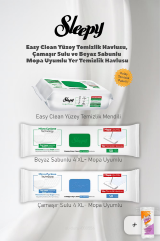 Sleepy Yüzey Temizlik Havlu, Mopa Uyumlu 4 XL Havlular ve Pamuk