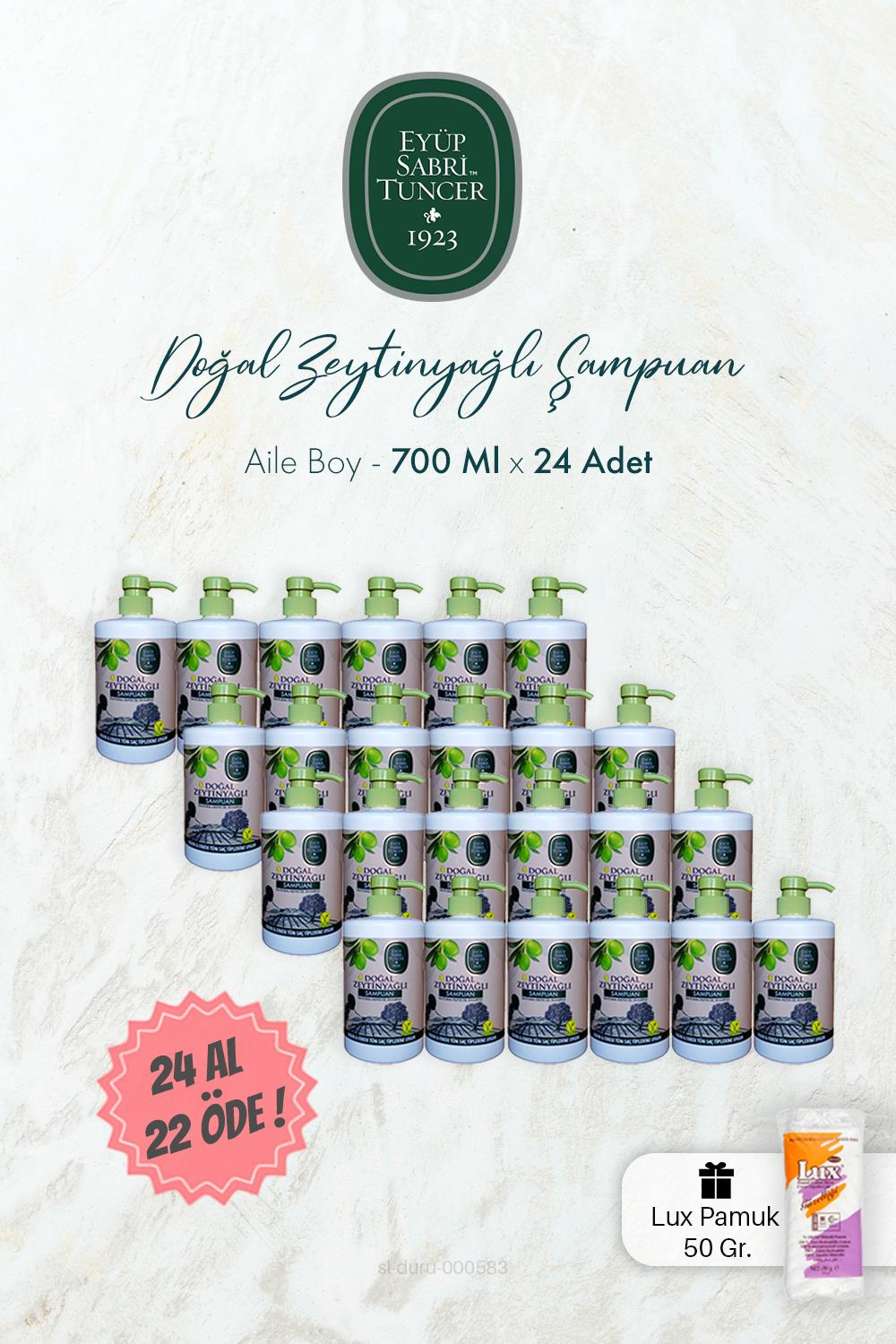 Eyüp Sabri Tuncer Doğal Zeytinyağlı Şampuan 24 AL 22 ÖDE 700 ml ve Pamuk