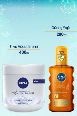 Nivea El ve Vücut Yoğun Nemlendirici Krem 400 ml ve Karoten Özlü Güneş Yağ Spreyi 200 Ml