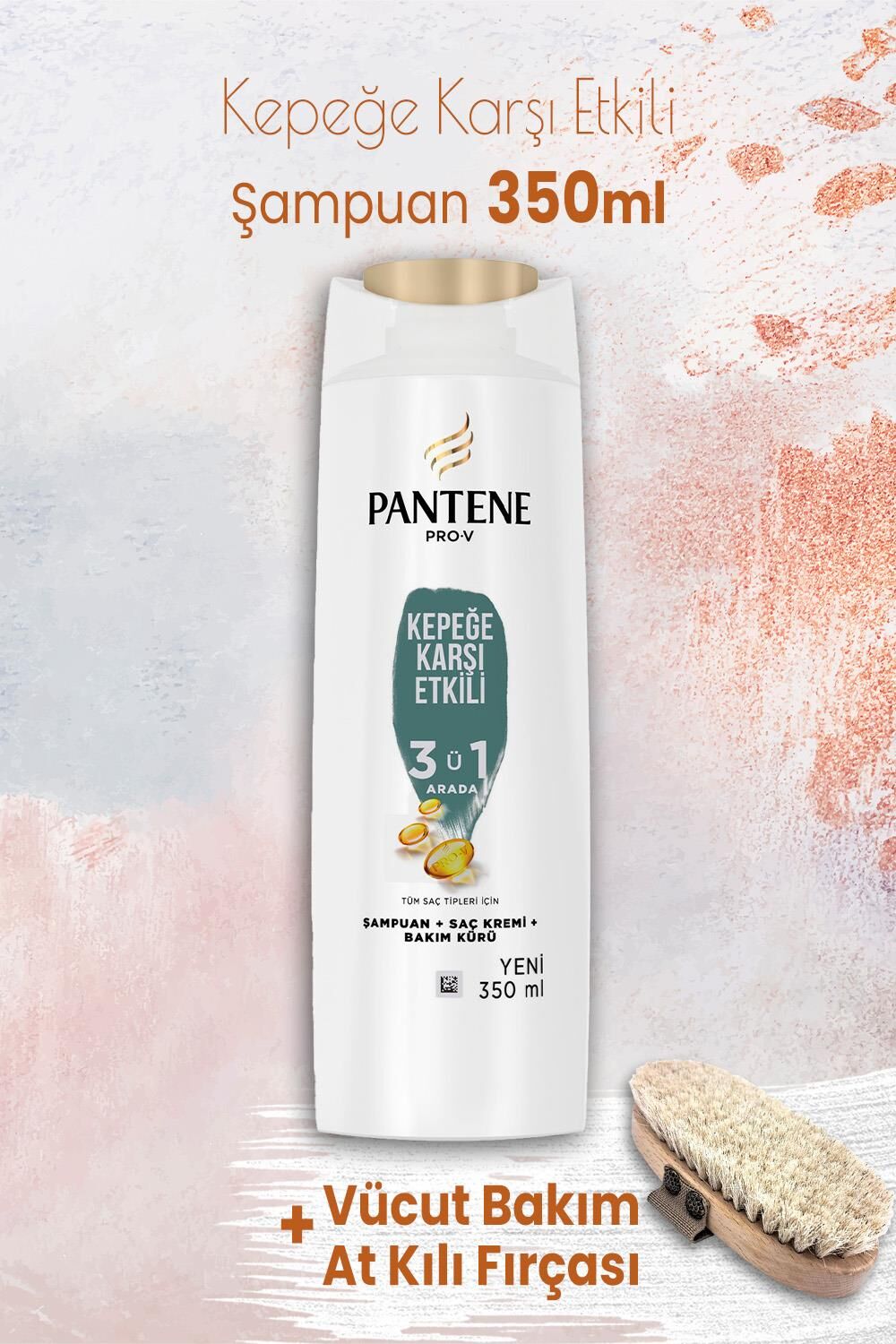Pantene Şampuan Pro-V Kepek Karşıtı 3'ü 1 Arada 350 ml ve Vücut Bakım At Kılı Fırçası