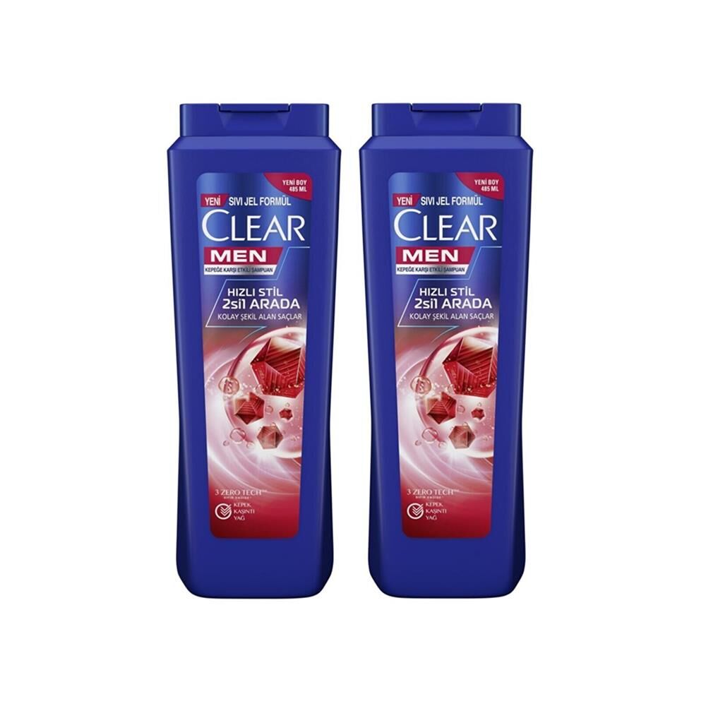 Clear Kepeğe Karşı Etkili Hızlı Stil 2'si 1 Arada Şampuan 485 ml x 2