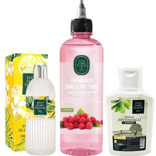 Frambuazlı Sirke & Saç Toniği 500 ml x zeytinyağlı şampuan 200 ml x limon kolonyası 200 ml