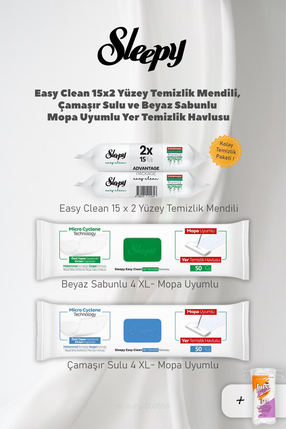 Sleepy Easy Clean Yüzey 2 x 15 ve, Mopa Uyumlu 4 XL Havlular, Pamuk 50 Gram