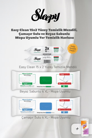 Sleepy Easy Clean Yüzey 2 x 15 ve, Mopa Uyumlu 4 XL Havlular, Pamuk 50 Gram