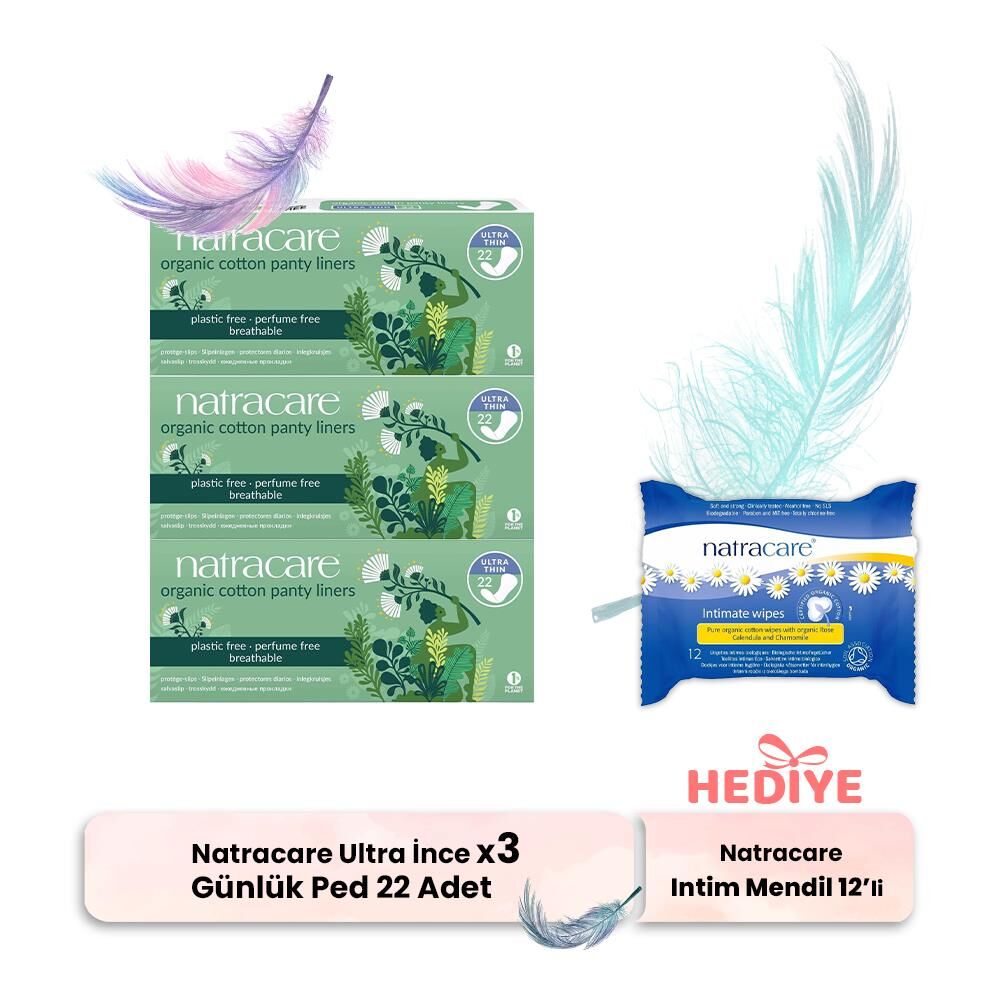 Natracare Günlük Ped Ultra İnce 22' li x 3, İntim Mendili Hediyeli