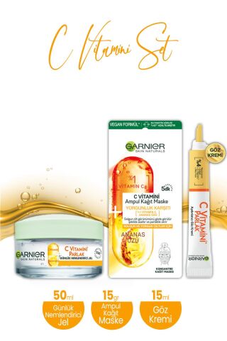 Garnier C Vitamini Nemlendirici Jel 50 ml, Göz Kremi 15 ml ve Ampul Kağıt Maske 15gr