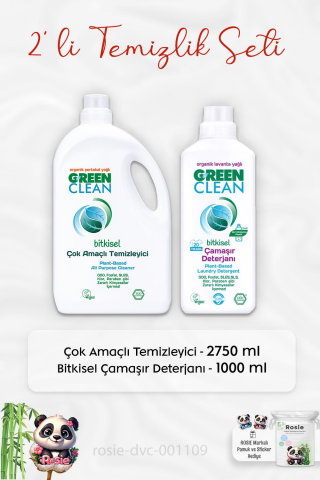 Green Clean Çok Amaçlı Temizleyici 2750 ml, Çamaşır Deterjanı 1lt ve ROSIE