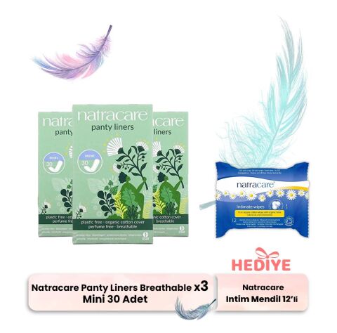 Natracare Mini Panty Liners Breathable 30' lu x 3, İntim Mendili Hediyeli