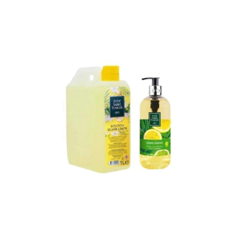 Eyüp Sabri Tuncer Klasik Limon Kolonyası Yedek Şişe 1 Litre ve Çeşme Limonu Sıvı Sabun 500 ML