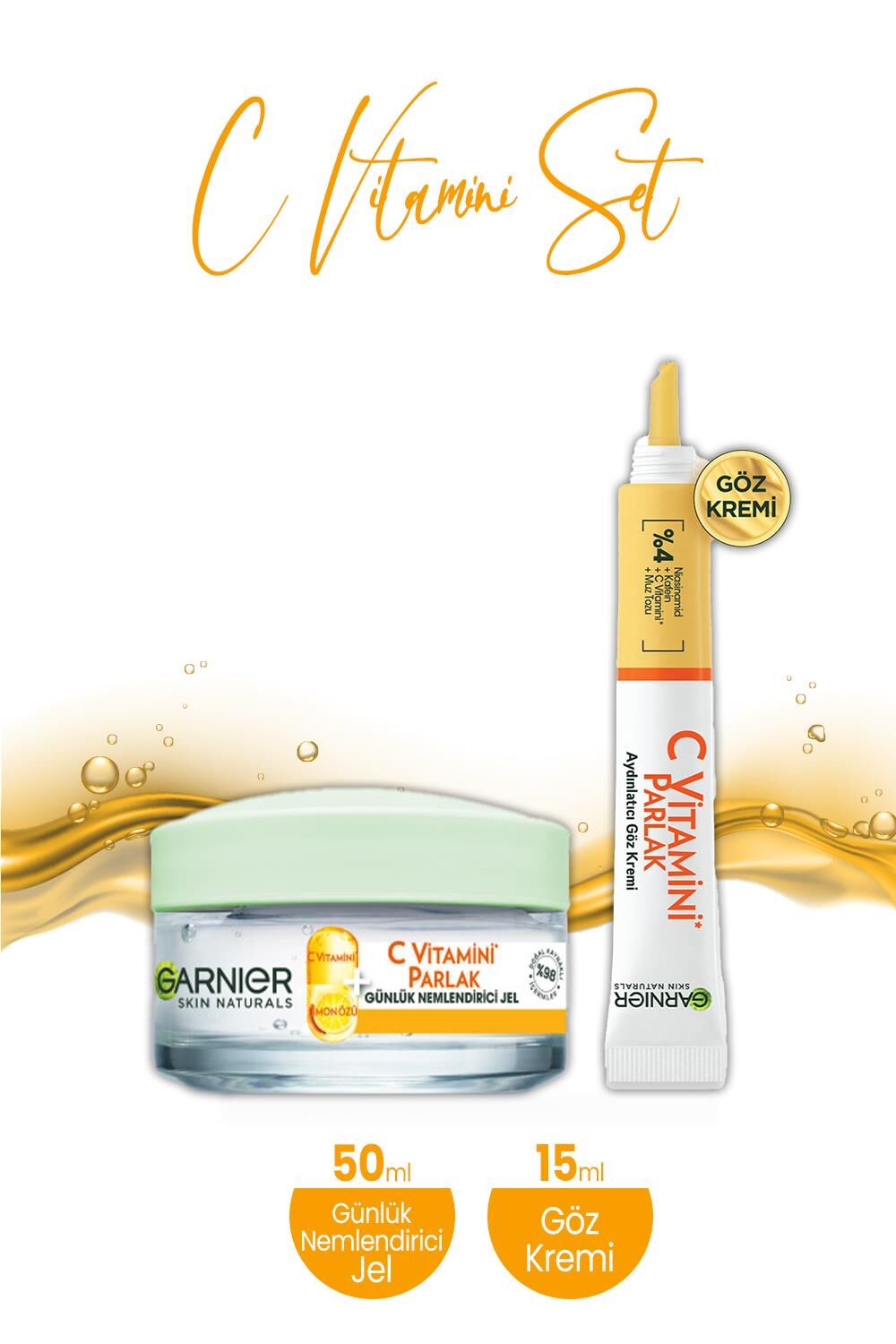 Garnier Günlük Nemlendirici Jel C Vitamini 50 ml ve Aydınlatıcı Göz Kremi C Vitamini 15 ml