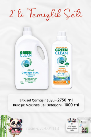 Green Clean Çamaşır Suyu 2750 ml, B.Makinesi Jel Deterjanı 1 lt ve ROSIE