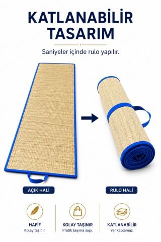 Hasır Mat 3'lü,Kamp Matı 60x180 cm