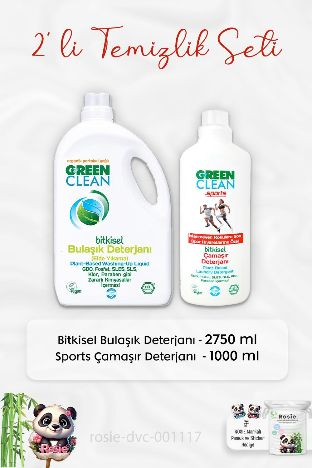 Green Clean Bulaşık Deterjanı 2750 ml, Sports Çamaşır Deterjanı ve ROSIE