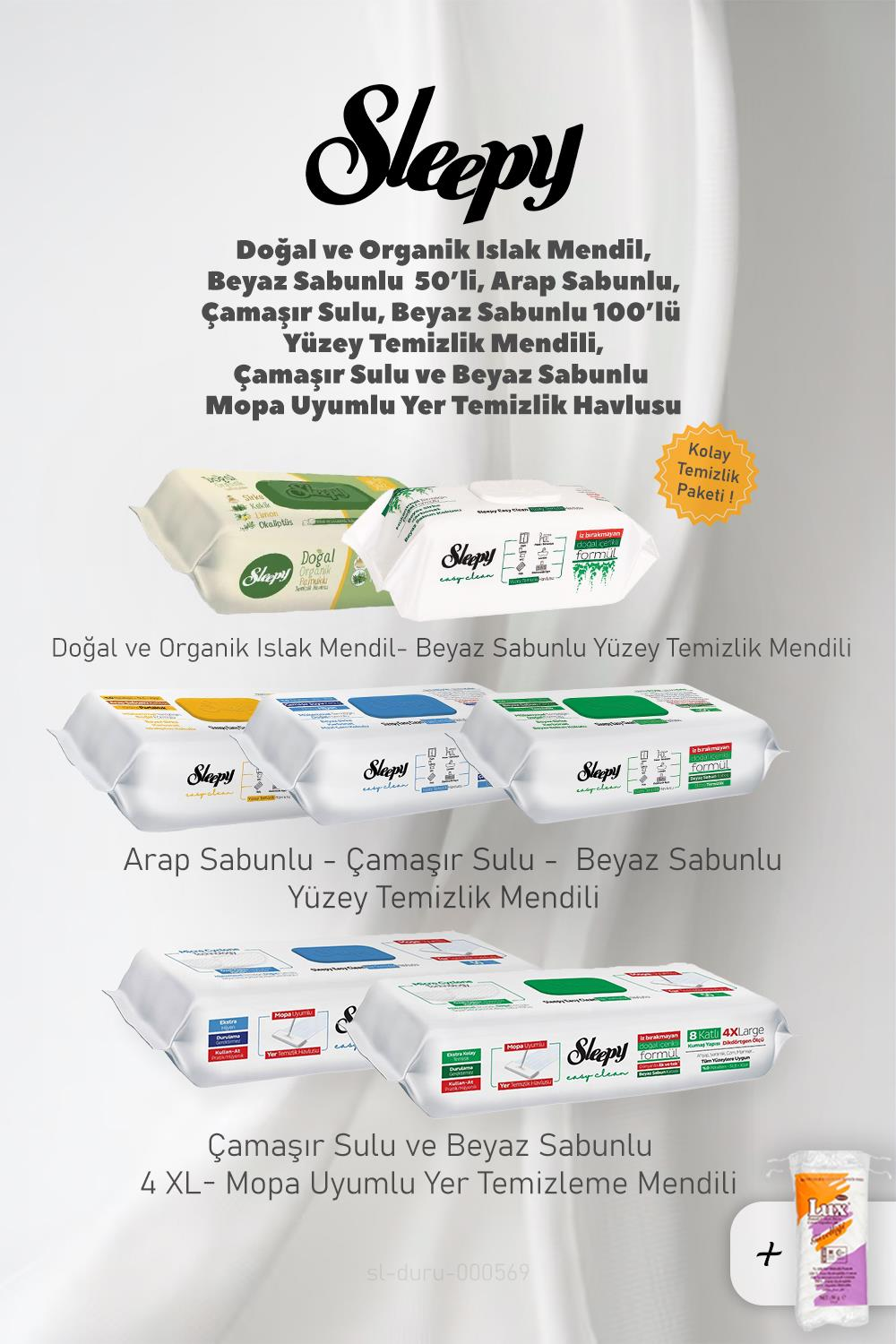 Sleepy Yüzey Temizlik Havlu Seti 6'lı, Organik Mendil ve Pamuk