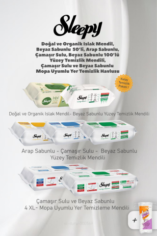 Sleepy Yüzey Temizlik Havlu Seti 6'lı, Organik Mendil ve Pamuk