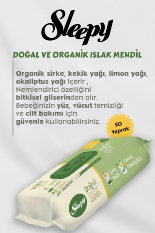 Sleepy Beyaz Sabunlu Yüzey Havluları ve Organik Islak Mendil, Pamuk Hediyeli