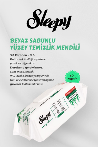 Sleepy Beyaz Sabunlu Yüzey Havluları ve Organik Islak Mendil, Pamuk Hediyeli
