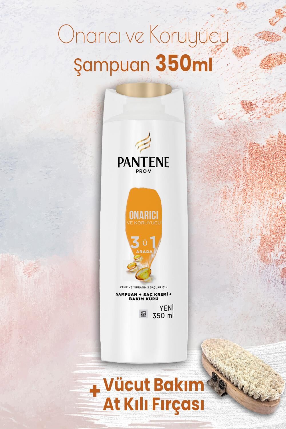 Pantene Şampuan Pro-V Onarıcı 3'ü 1 Arada 350 ml ve Vücut Bakım At Kılı Fırçası