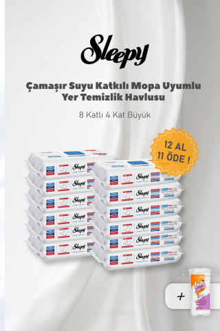Sleepy 12 AL 11 Öde, Çamaşır Suyu Katkılı Mopa Uyumlu 4XL ve Pamuk