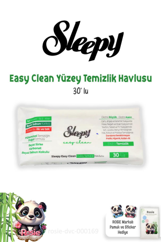Sleepy Easy Clean Beyaz Sabunlu Yüzey Temizlik Havlusu 30' lu ve ROSIE Pamuk