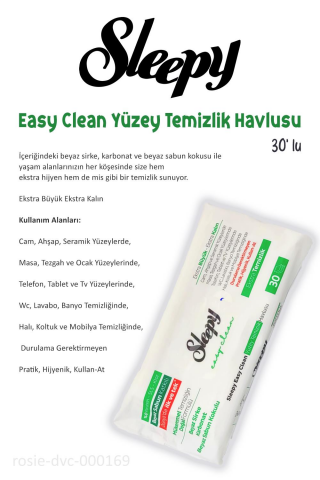 Sleepy Easy Clean Beyaz Sabunlu Yüzey Temizlik Havlusu 30' lu ve ROSIE Pamuk