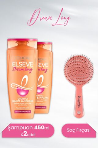 Elseve Dream Long Onarıcı Şampuan 450 ml x 2 Adet ve Nascita Üç Boyutlu Oval Saç Fırçası Pembe