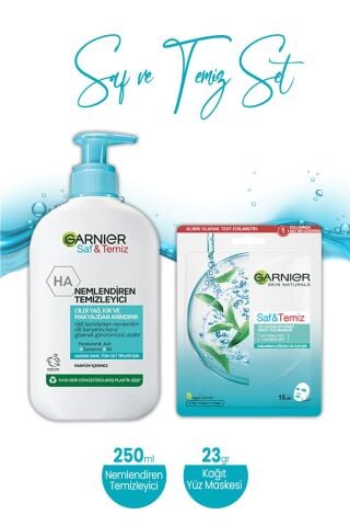 Garnier  Saf & Temiz Nemlendiren Temizleyici 250 ml ve Kağıt Yüz Maskesi 23 gr