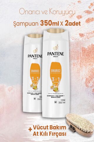 Pantene Şampuan Pro-V Onarıcı 3'ü 1 Arada 350 ml x 2 Adet ve Vücut Bakım At Kılı Fırçası
