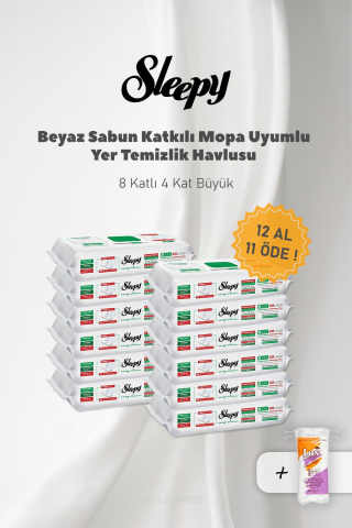 Sleepy 12 AL 11 Öde, Beyaz Sabunlu  Mopa Uyumlu 4XL ve Pamuk