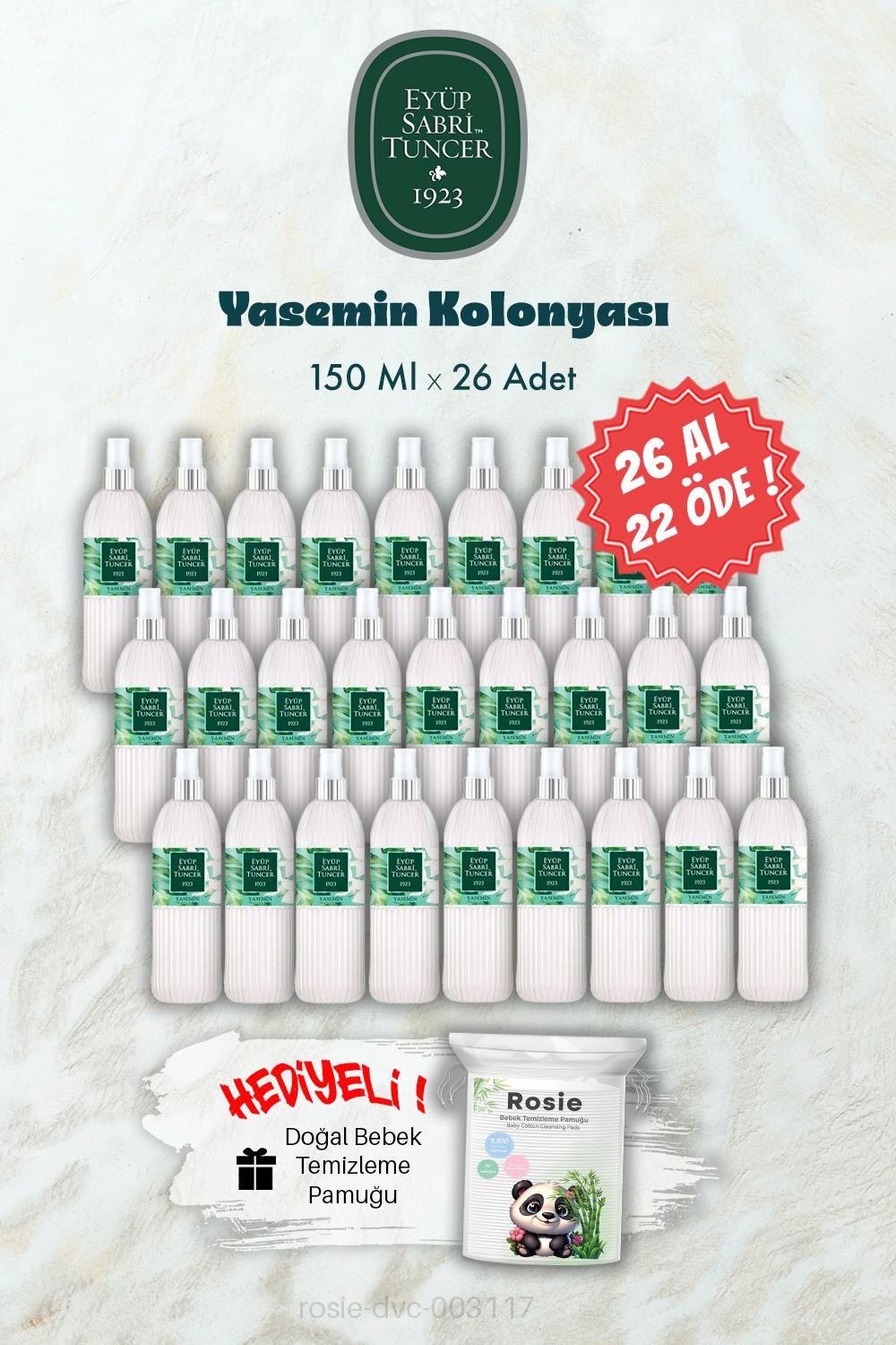 26 AL 22 ÖDE 150 ML Yasemin Kolonyası ve ROSIE Hediye