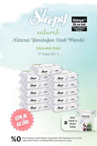 Sleepy Bio Natural Islak Havlu 40'lı  11 AL 10 ÖDE ve Bebe Temizleme Pamuğu