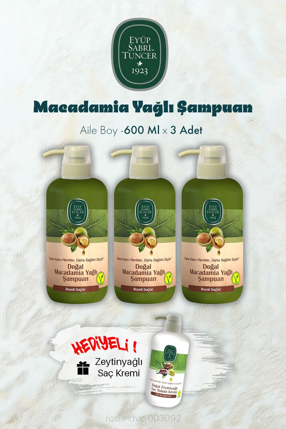 Macadamia Yağlı Şampuan 600 ML X 3 ve Saç Kremi Hediyeli