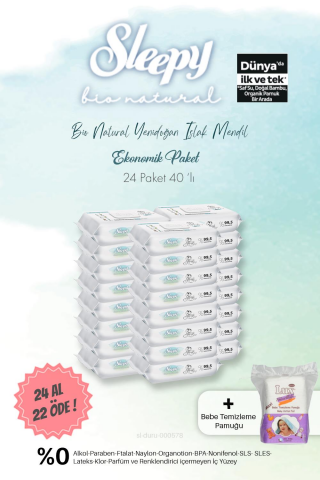 Sleepy Bio Natural Islak Havlu 40'lı  24 AL 22 ÖDE ve Bebe Temizleme Pamuğu