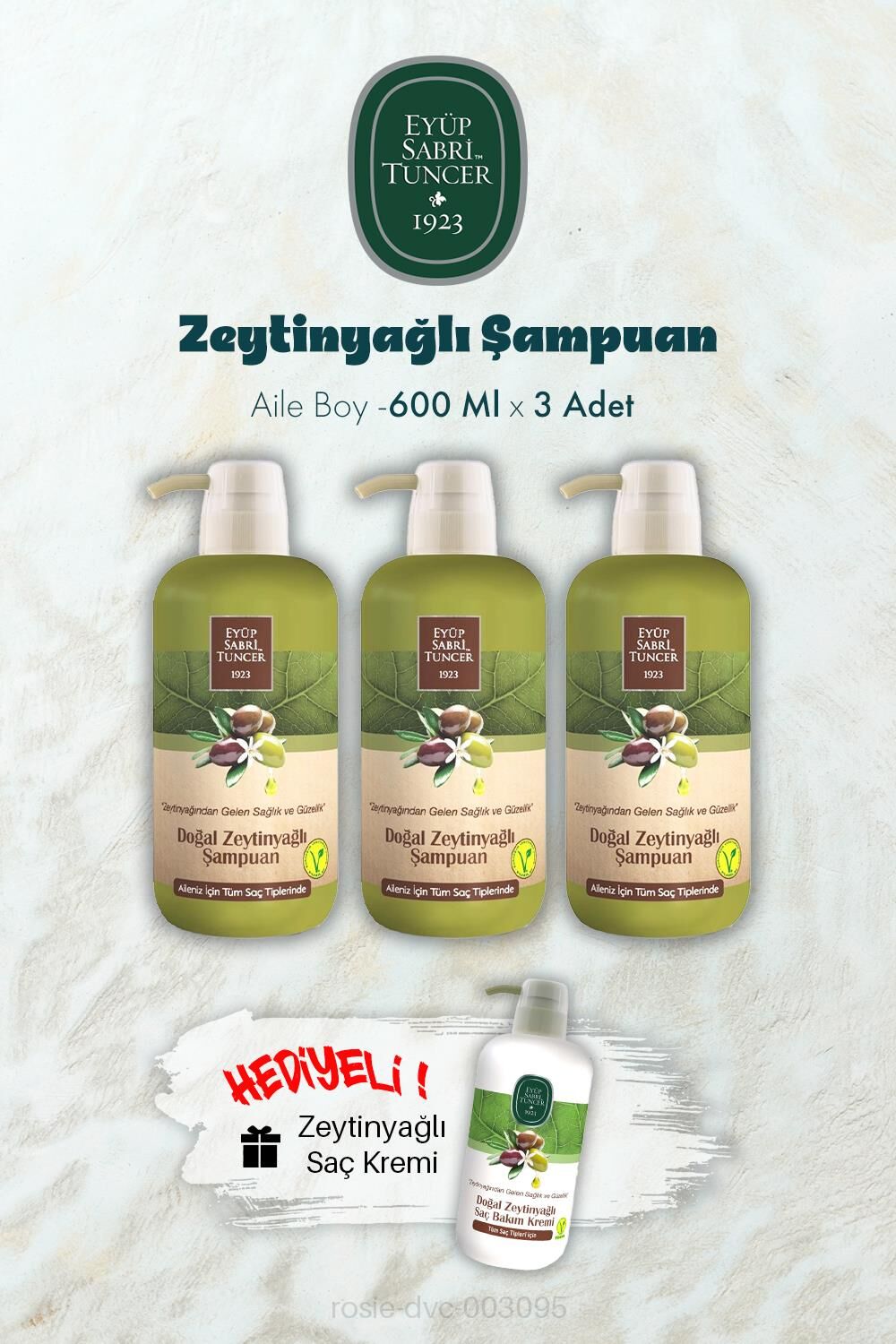 Zeytinyağlı Şampuan 600 ML X 3 ve Saç Kremi Hediyeli