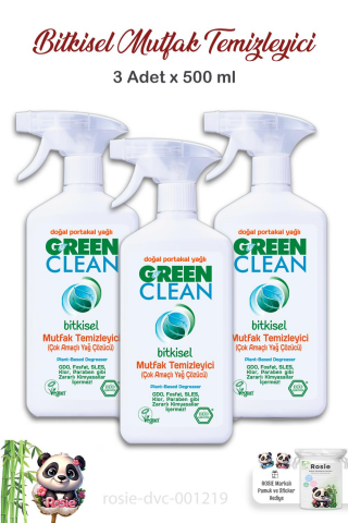 3 Adet Green Clean Bitkisel Mutfak Temizleyici 500 ml ve ROSIE