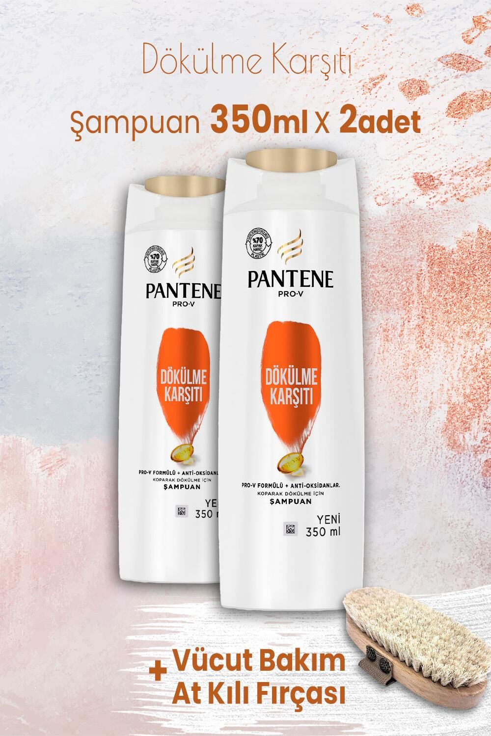 Pantene Şampuan Pro-V Dökülme Karşıtı 350 ml x 2 Adet ve Vücut Bakım At Kılı Fırçası