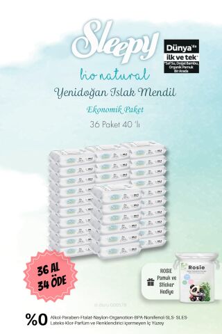 Sleepy Bio Natural Islak Havlu 40'lı  36 AL 34 ÖDE ve Bebe Temizleme Pamuğu