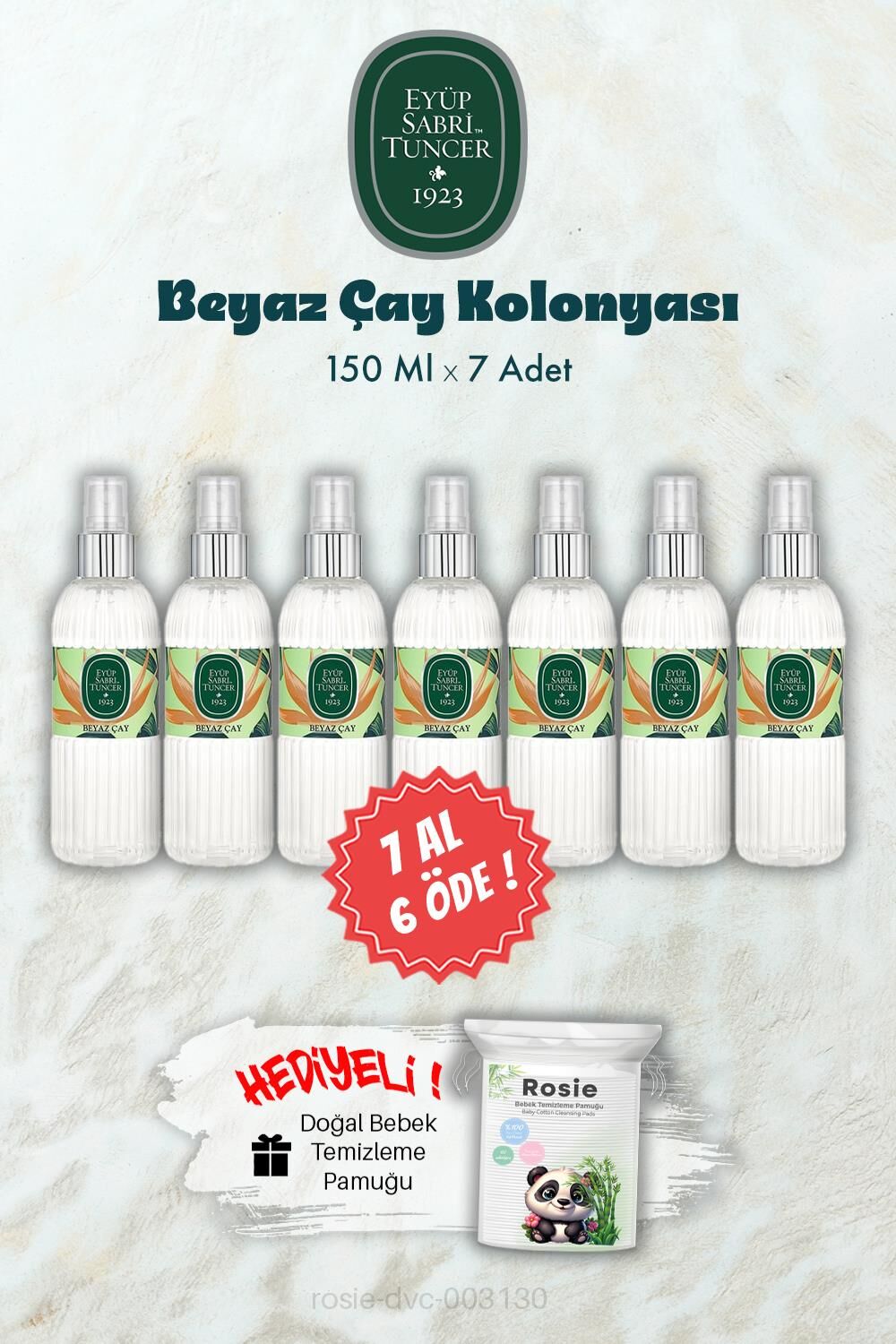 Beyaz Çay Kolonyası 150 ML 7 AL 6 ÖDE ve ROSIE Hediye